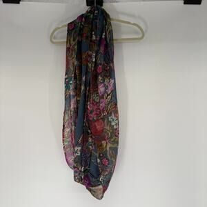 Saachi Infinity Scarf Womens One Size Blue Floral Wool Silk Art To Wear Bohemian